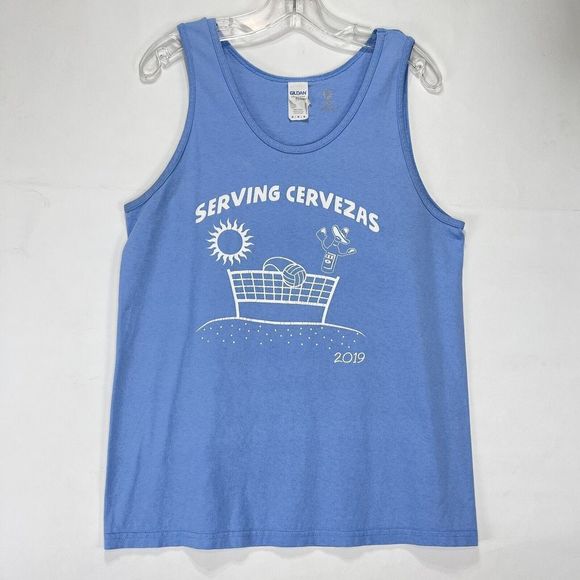 Serving Cervezas Tank Top Mens Blue Medium - Picture 7 of 7